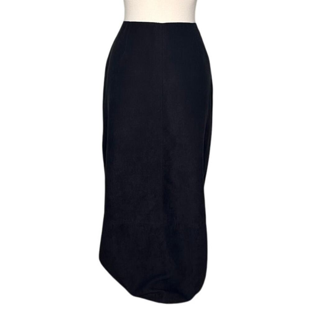 Vintage Sonoma Black Faux Suede Midi Skirt Zipper Side Slit Back Minimalist GG28
